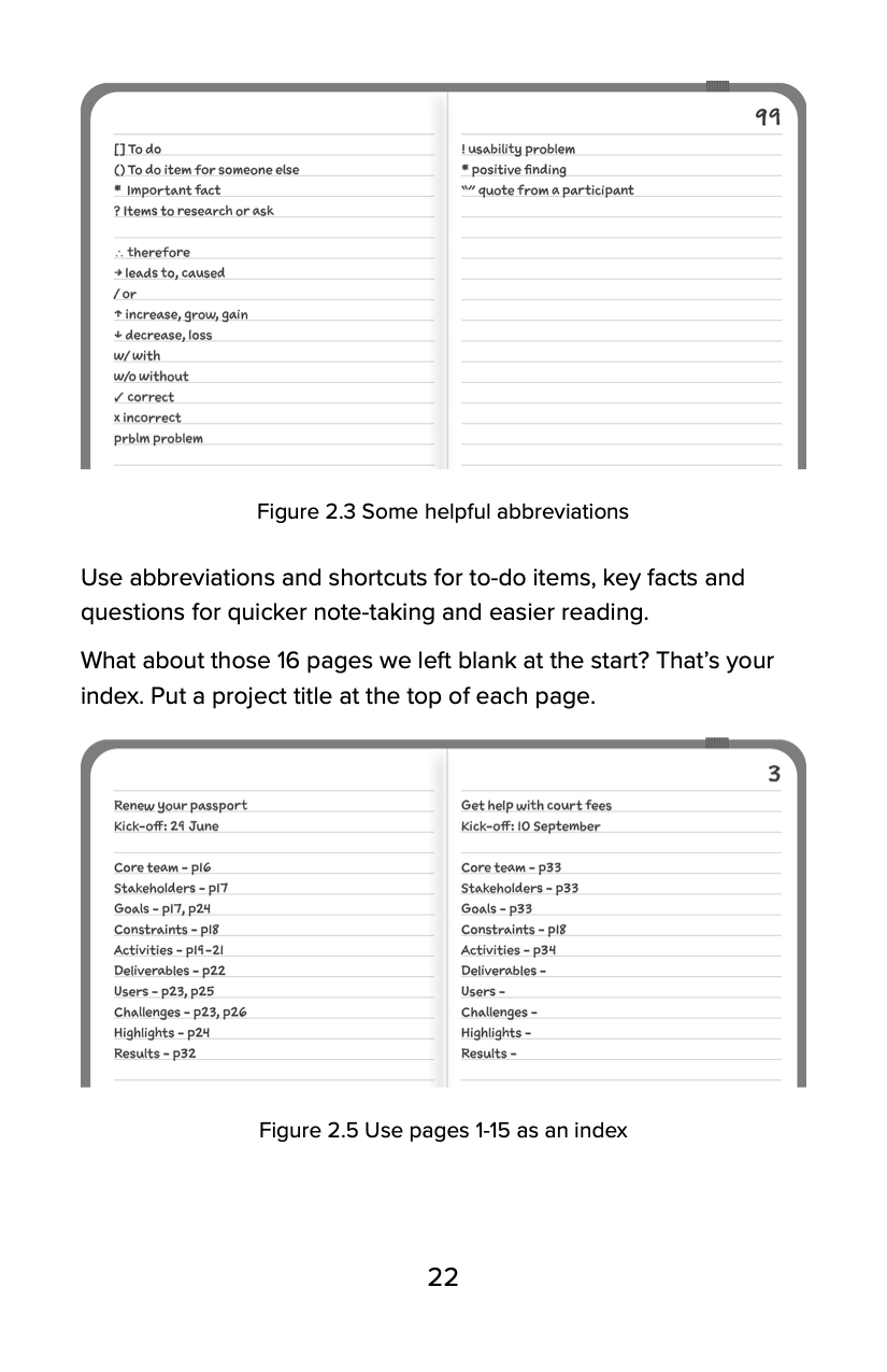 Figure 2.5: using the first pages of a notebook as an index